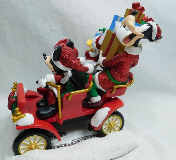 Diorama Figur Disneyland Paris Mickey Minni Goofy und Donald im Weihnachtsauto Szene Weihnachten