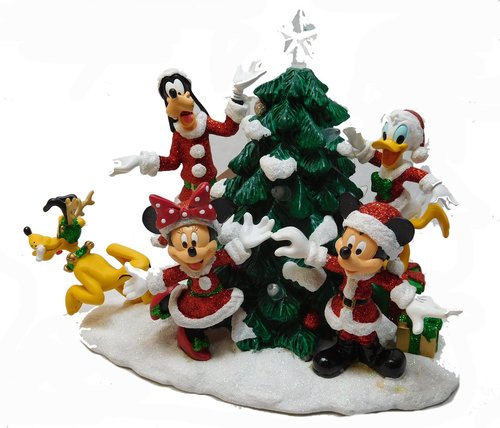 Disney Weihnachts Diorama Szene Mickey Minnie Donald Goofy Tannenbaum