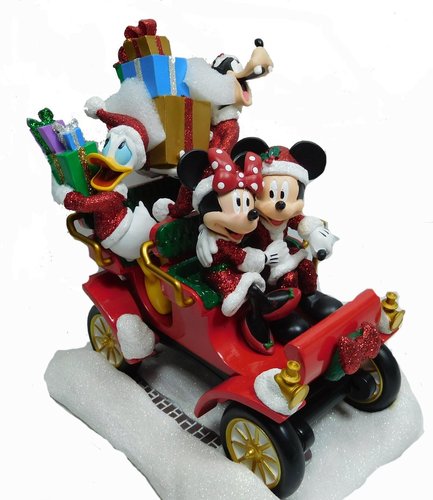 Diorama Figur Disneyland Paris Mickey Minni Goofy und Donald im Weihnachtsauto Szene Weihnachten