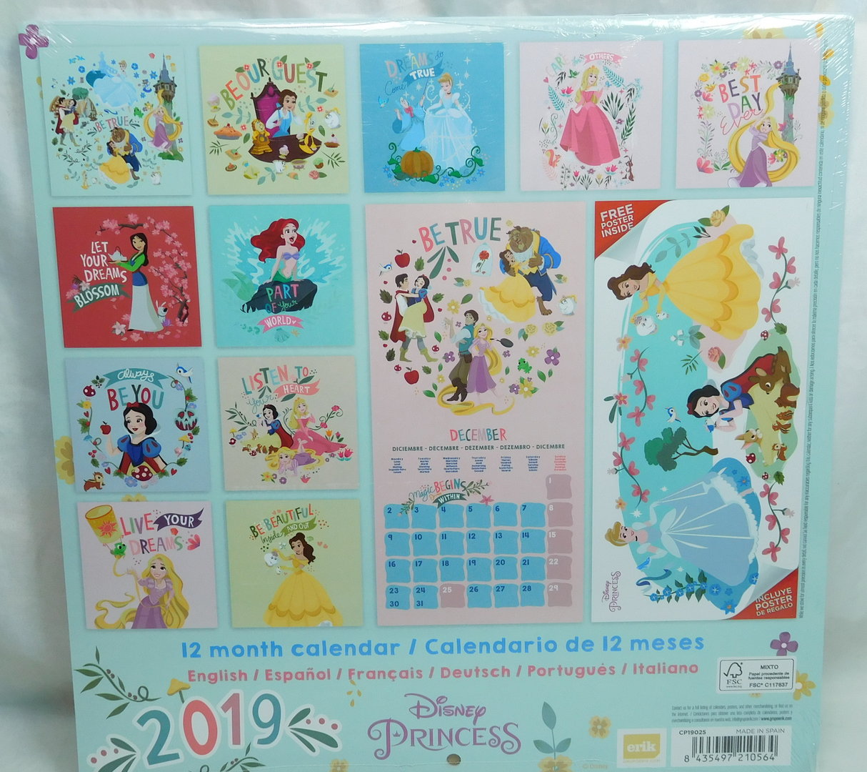 30 x 30 cm Grupo Erik editores cp19025 – Calendar 2019 Disney Princess