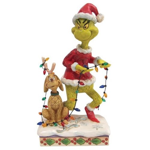 enesco Tradtions Grinch by Jim Shore : Grinch and Max Tiptoeing Wrapped in Lights Figurine