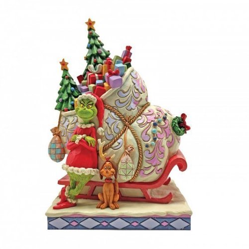 Enesco Tradtions Grinch by Jim Shore : Grinch and Max Standing by Sleigh 6008884  PREORDER