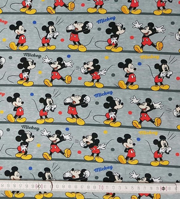 Baumwolljersey Mickey Maus auf grau