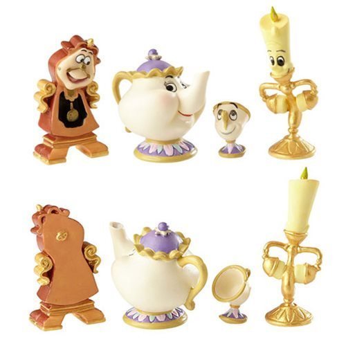 Disney Showcase Beauty and the Beast Enchanted Objects Set Lumiere, Mrs. Potts, Chip und Cogsworth