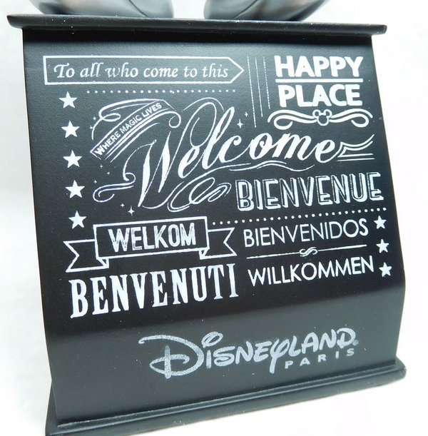 Figur Disney Mickey Mopuse auf Podest Welcome Disneyland Paris Willkommen