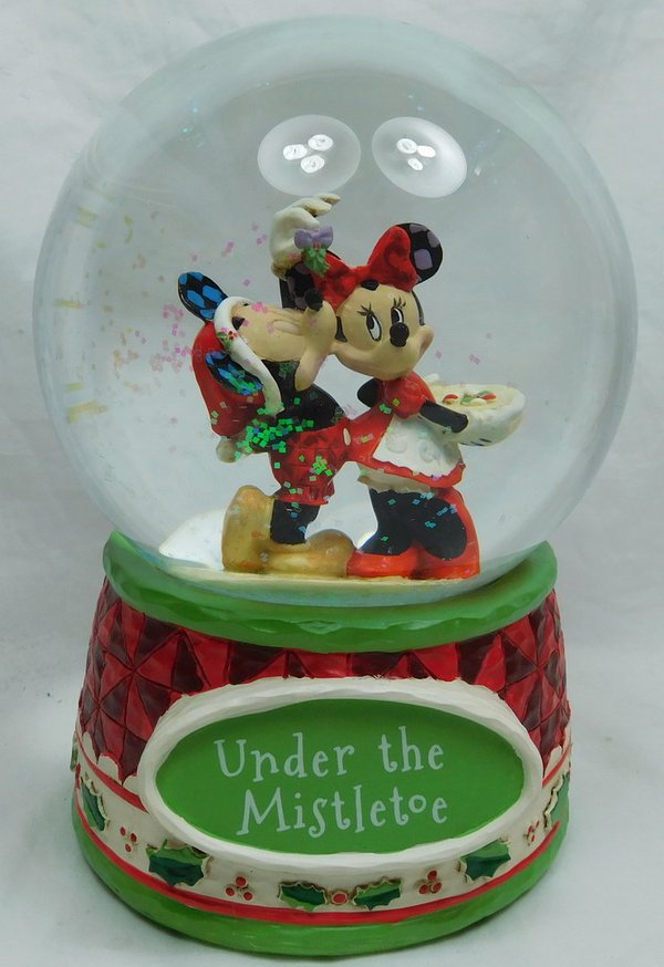 Disney Enesco Figur  Schneekugel 4060275 Mickey und Minnie unter dem Mistelzweig