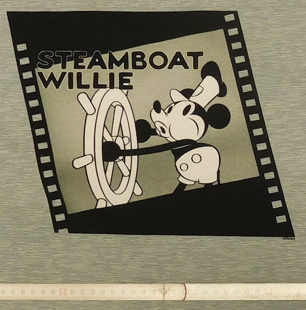 French Terry Sommersweat Disney Panel Steamboat Willie grau
