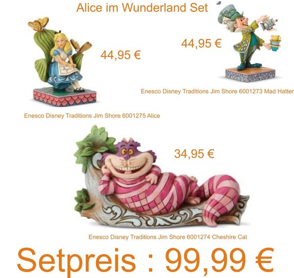 Disney Enesco Traditions Jim Shore Figur Alice im Wunderland Set Alice, Grinsekatze + Hutmacher