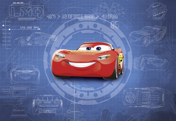 Disney Komar Fototapete : Cars 3 Konstruktionspäle Blueprint Lightning McQueen
