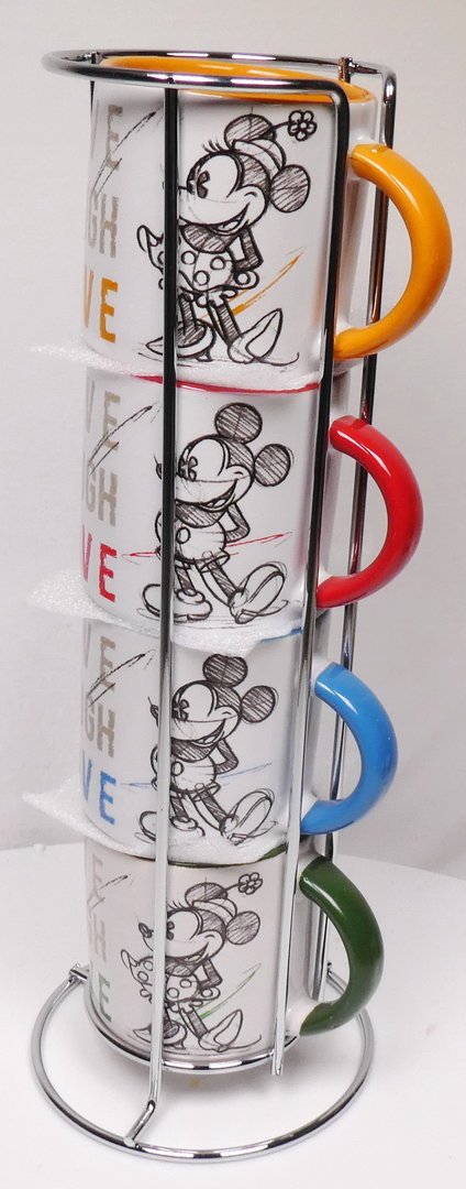 Disney Egan Espressotassen Set mit 4 Mickey & Minnie Tassen inkl. Rag