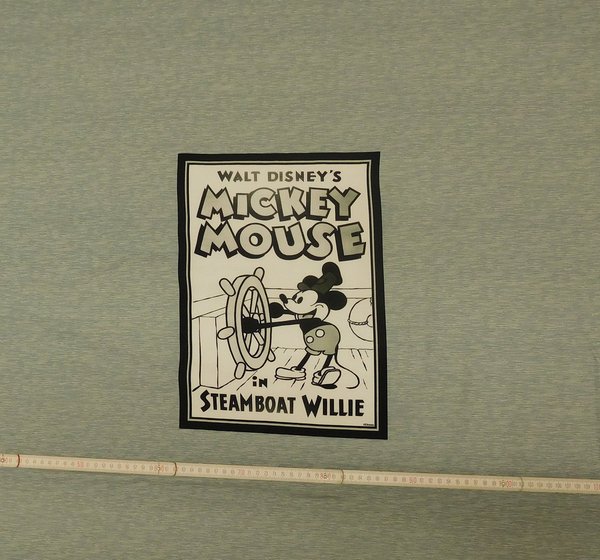 French Terry Sommersweat Disney Panel Steamboat Willie grau