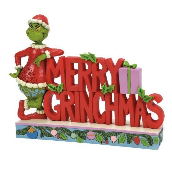 Enesco Grinch by Jim Shore 6015221 Grinch mit Merry Christmas Zeichen